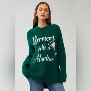 Show Me Your Mumu Green Merrier with a Martini Oversized Cozy Crewneck Sweater